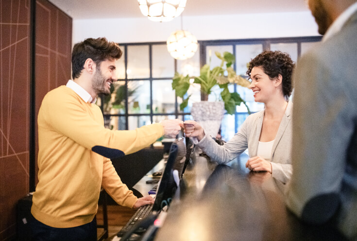 Business woman in hotel reception